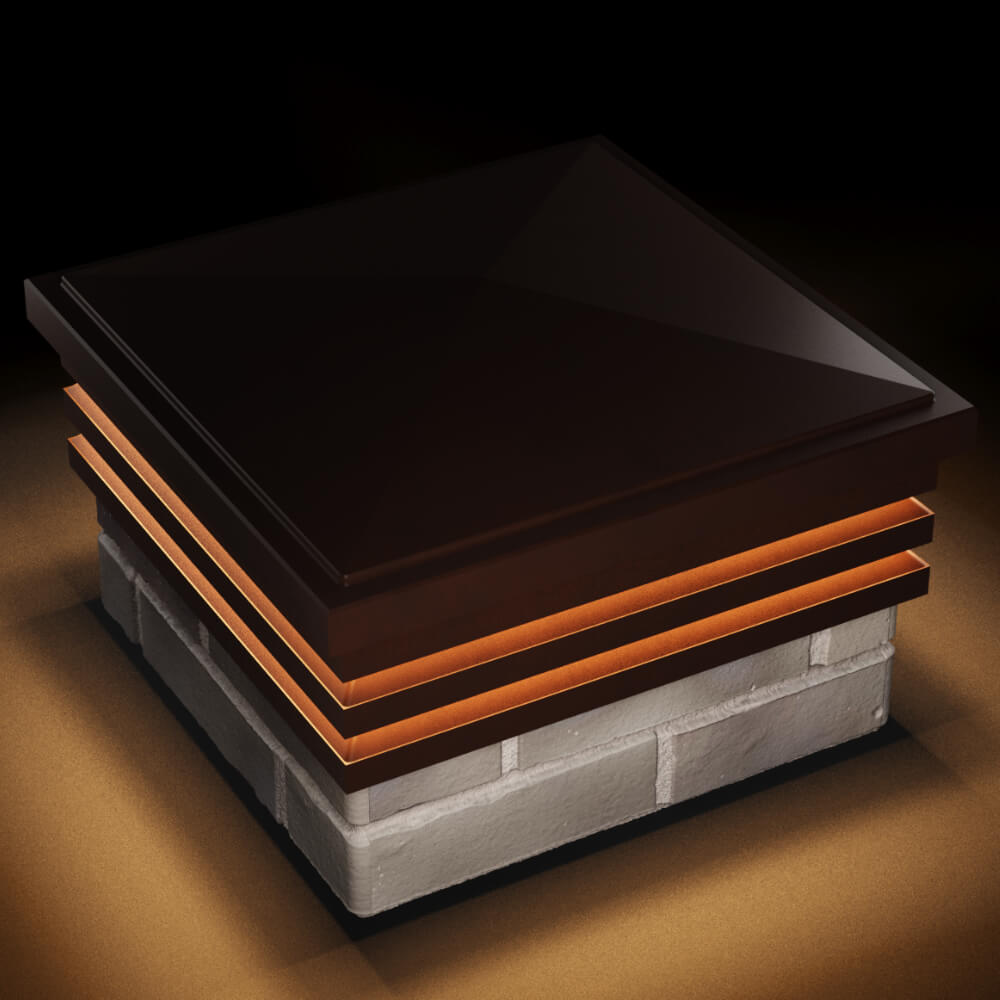 Колпак Zking Бона ХайТек Коричневый на столб 1.5х1.5 кирпича (385х385мм) с подсветкой в Кишиневе фото