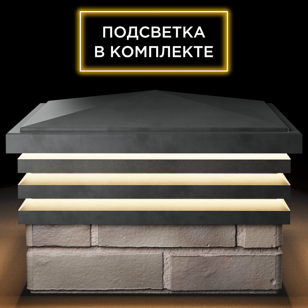 Колпак Zking Бона ХайТек Серый на столб 1.5х1.5 кирпича (385х385мм) с подсветкой Кишинев фото
